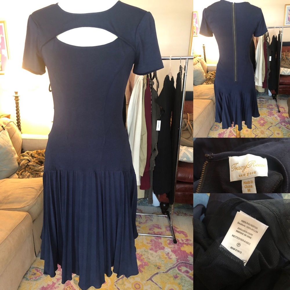 Tracy Reese pleated navy dress size medium